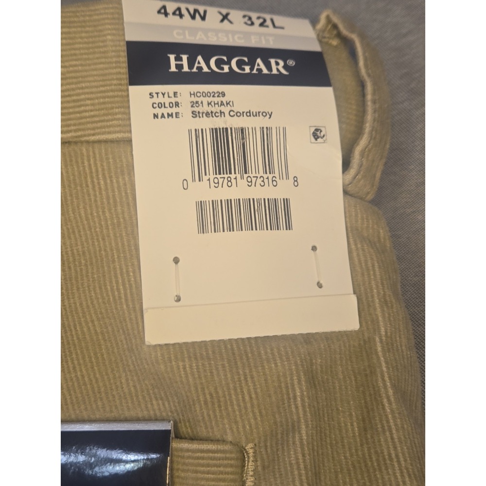 NWT Haggar Corduroy Pants Mens 44x32 Khaki Tan Classic Fit Stretch Expandable - Picture 9 of 14